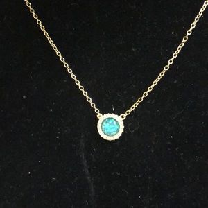 Small Round Blue/Green Opal Cabochon with Cubic Zirconia Necklace-Boutique